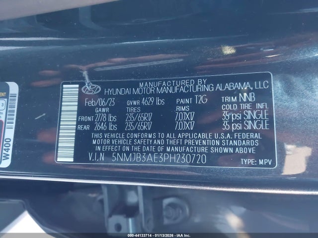 Aukcja sprzedaży 2023 Hyundai Tucson Sel, vin: 5NMJB3AE3PH230720, numer aukcji: 44133714
