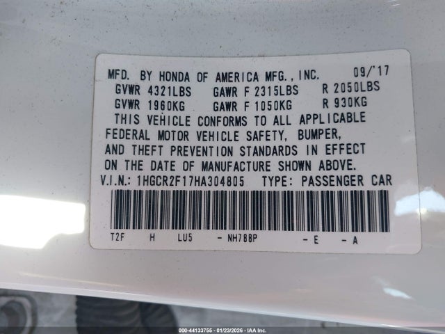 1HGCR2F17HA304805 Honda Accord Sport Se