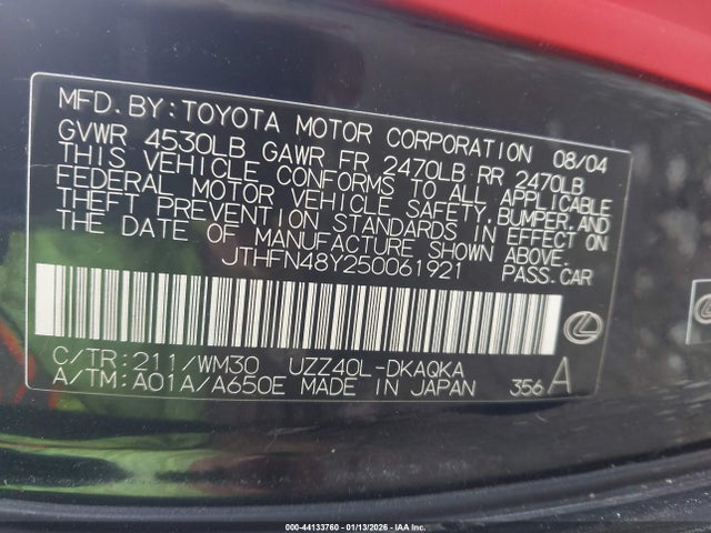 2005 LEXUS SC 430 JTHFN48Y250061921 Photo 8