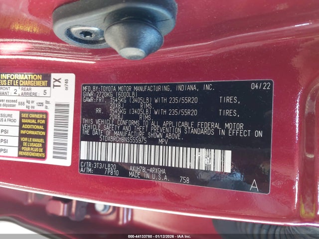 2022 TOYOTA HIGHLANDER 5TDXBRCH8NS555975 Photo 8