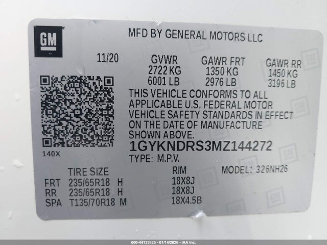 44133825 :رقم المزاد ، 1GYKNDRS3MZ144272 vin ، 2021 Cadillac Xt5 Awd Premium Luxury مزاد بيع
