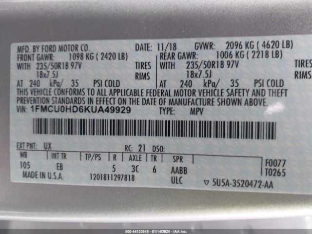 2019 FORD ESCAPE 1FMCU0HD6KUA49929 Photo 8