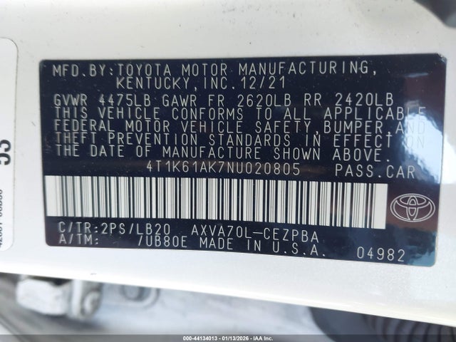 4T1K61AK7NU020805 Toyota CAMRY XSE