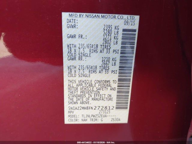 5N1AZ2MH8FN272812 Nissan MURANO S