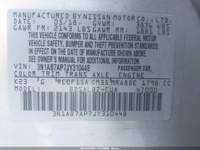 Nissan Sentra 2018 3N1AB7AP7JY310448 Image 9