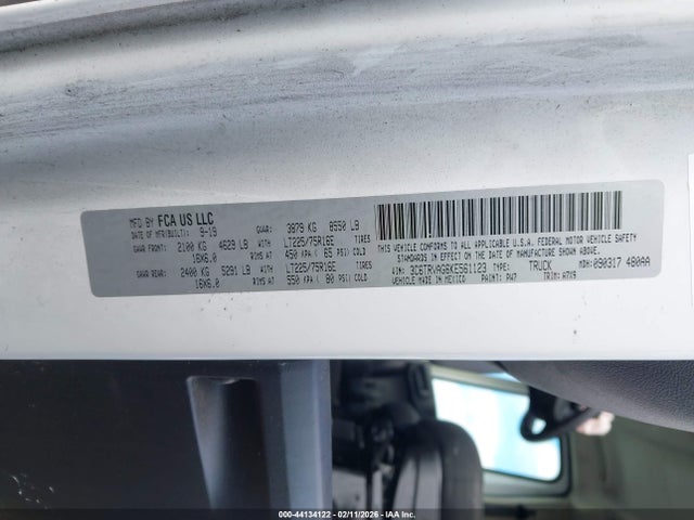 44134122 :رقم المزاد ، 3C6TRVAG6KE561123 vin ، 2019 Ram Promaster 1500 Low Roof 136 Wb مزاد بيع