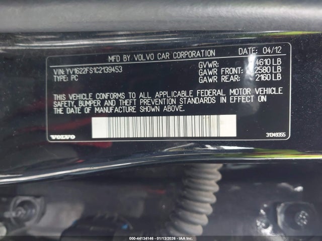 Aukcja sprzedaży 2012 Volvo S60 T5, vin: YV1622FS1C2139453, numer aukcji: 44134146