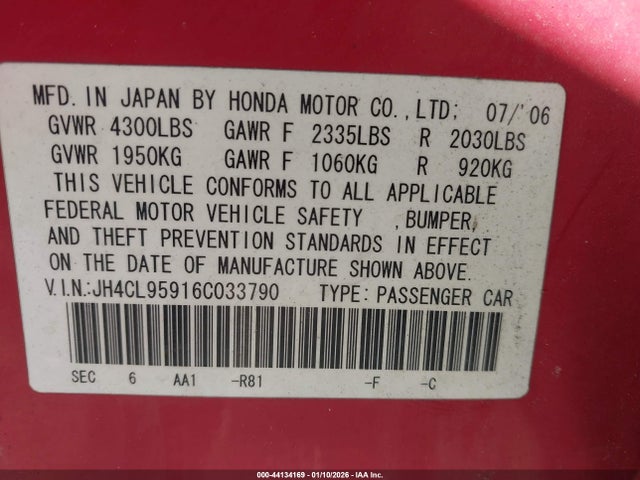 Aukcja sprzedaży 2006 Acura Tsx, vin: JH4CL95916C033790, numer aukcji: 44134169