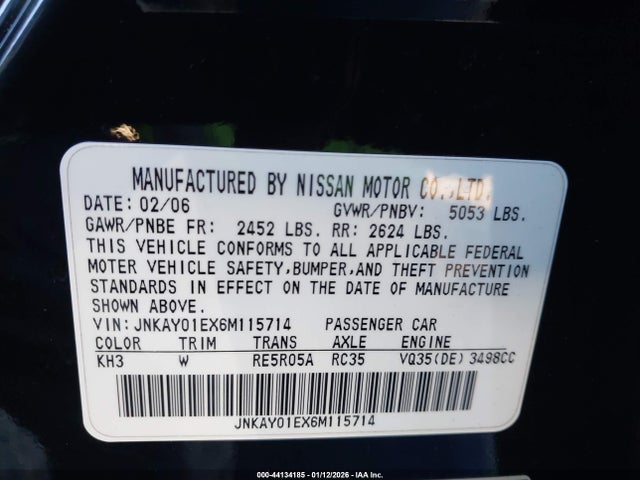 Продажа на аукционе авто 2006 Infiniti M35 Sport, vin: JNKAY01EX6M115714, номер лота: 44134185