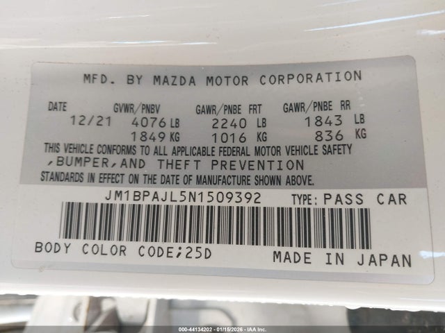 JM1BPAJL5N1509392 Mazda Mazda3 2.5 S
