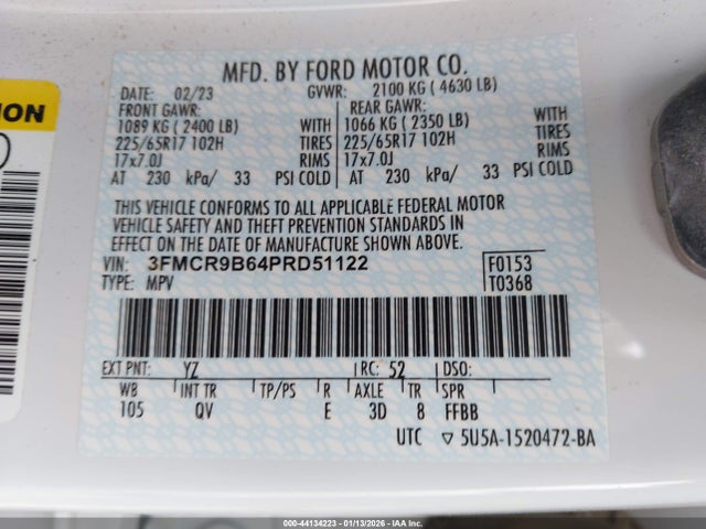 Aukcja sprzedaży 2023 Ford Bronco Sport Big Bend, vin: 3FMCR9B64PRD51122, numer aukcji: 44134223