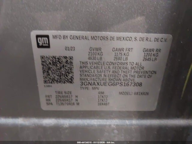 2023 Chevrolet Equinox Awd Lt მანქანა იყიდება აუქციონზე, vin: 3GNAXUEG6PS167308, აუქციონის ნომერი: 44134315