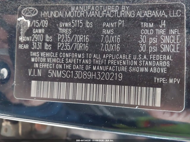 2009 HYUNDAI SANTA FE 5NMSG13D89H320219 Photo 8