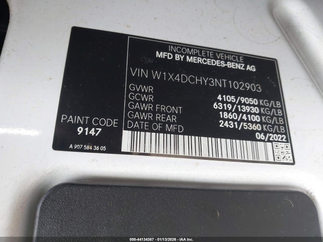 Aukcja sprzedaży 2022 Mercedes Benz Other, vin: W1X4DCHY3NT102903, numer aukcji: 44134387