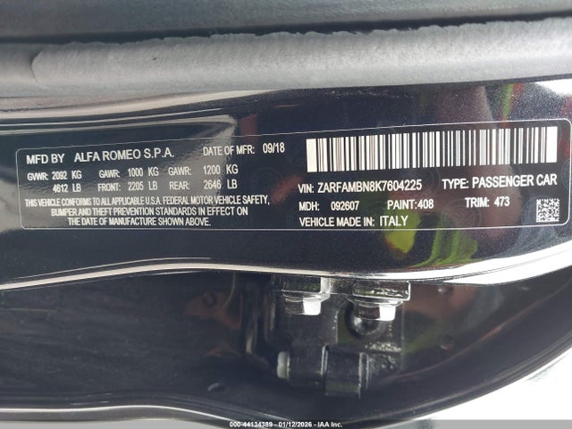 2019 ALFA ROMEO GIULIA ZARFAMBN8K7604225 Photo 8