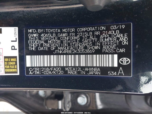 2019 TOYOTA COROLLA JTNK4RBE2K3053869 Photo 8