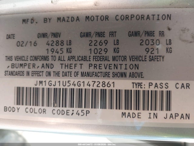 JM1GJ1U54G1472861 Mazda Mazda6 I Sport