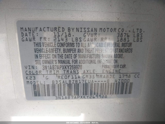 3N1AB7APXKY269928 Nissan SENTRA S