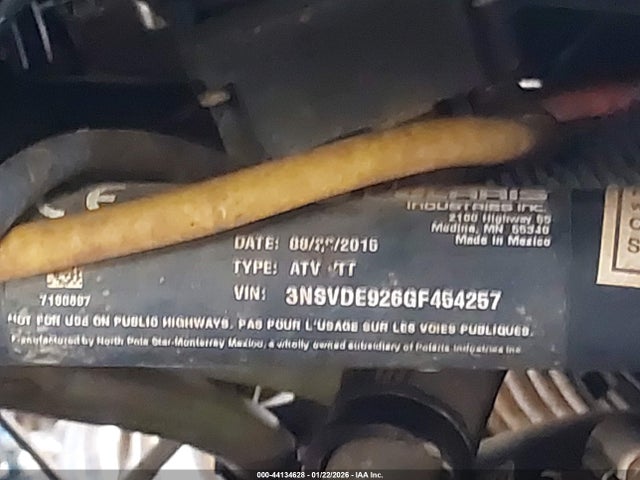 2016 POLARIS RZR 3NSVDE926GF454257 Photo 9