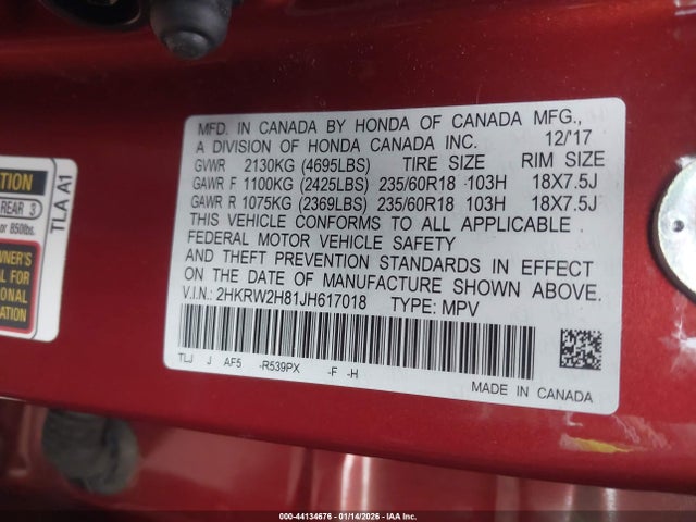 2HKRW2H81JH617018 Honda Cr-v Ex-l/ex-l Navi