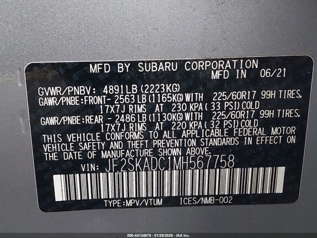 JF2SKADC1MH567758 Subaru Forester
