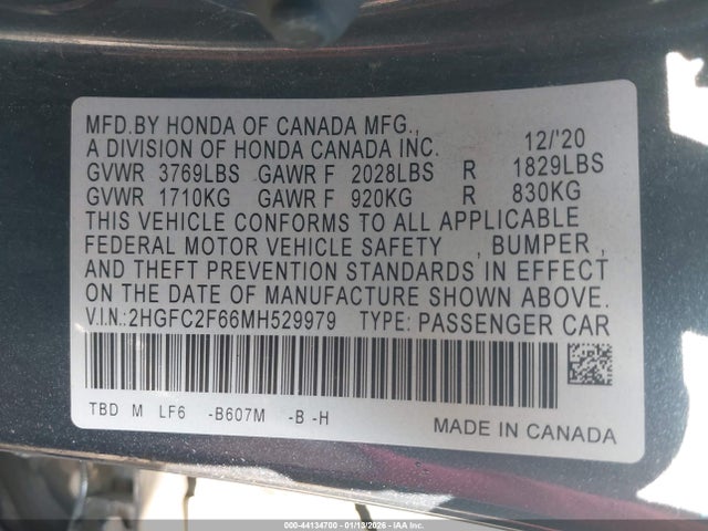 Honda Civic Lx 2021 2HGFC2F66MH529979 Image 9