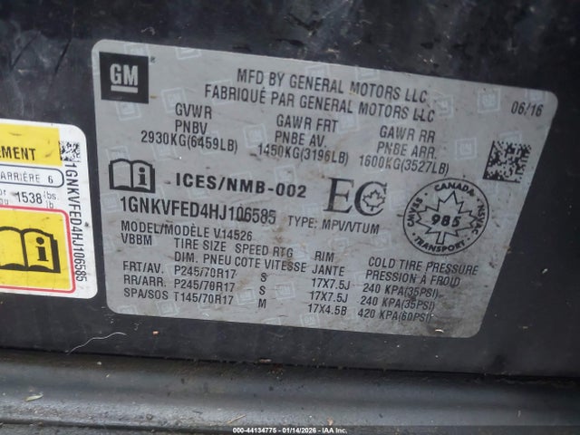 1GNKVFED4HJ106585 Chevrolet Traverse Ls