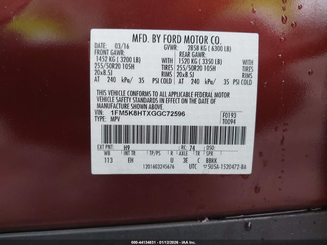 1FM5K8HTXGGC72596 Ford Explorer Platinum