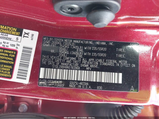 5TDLZRBH8NS183968 Toyota Highlander Xse