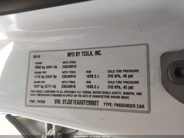 2019 TESLA MODEL 3 5YJ3E1EAXKF299927 Photo 8