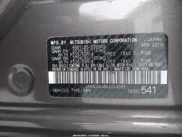 2019 MITSUBISHI OUTLANDER JA4AD2A38KZ053065 Photo 8