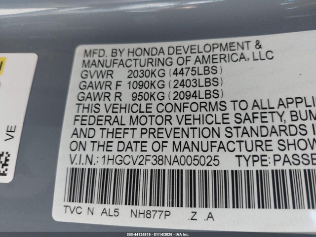 1HGCV2F38NA005025 Honda Accord Sport 2.0t