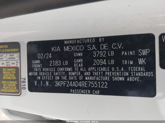 3KPF24AD4RE755122 KIA Forte Lxs