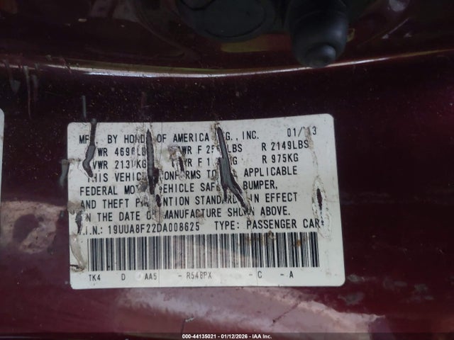 44135021 :رقم المزاد ، 19UUA8F22DA008625 vin ، 2013 Acura Tl 3.5 مزاد بيع