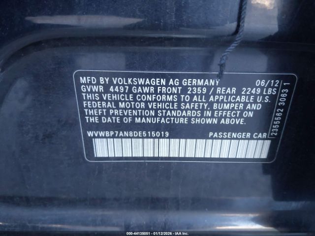 2013 VOLKSWAGEN CC WVWBP7AN8DE515019 Photo 8