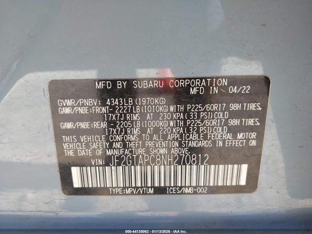 JF2GTAPC8NH270812 Subaru Crosstrek Premium