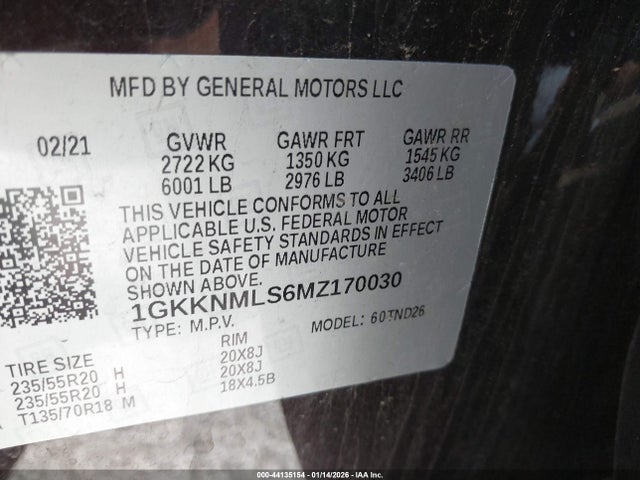 1GKKNMLS6MZ170030 GMC Acadia Fwd Slt