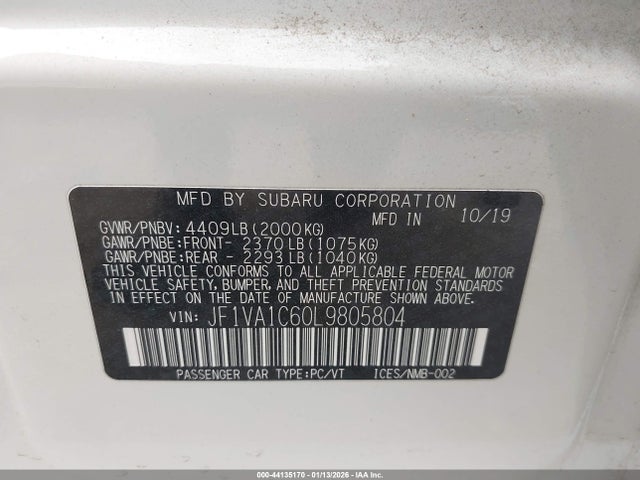 Subaru Wrx Premium 2020 JF1VA1C60L9805804 Image 9