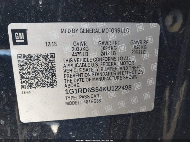 2019 CHEVROLET VOLT 1G1RD6S54KU122498 Photo 8