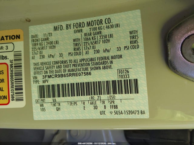 Продаж на аукціоні авто 2024 Ford Bronco Sport Big Bend, vin: 3FMCR9B65RRE07586, номер лоту: 44135298