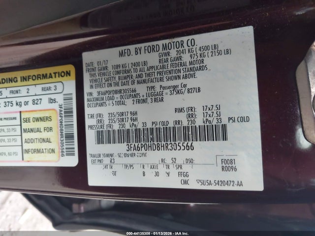 Ford FUSION SE 2017 3FA6P0HD8HR305566 Image 9