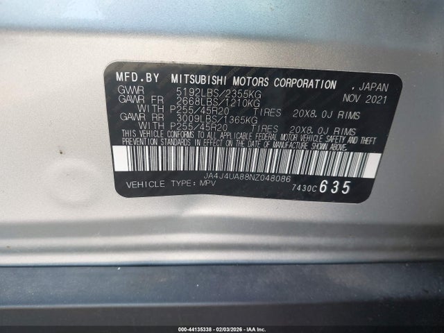 2022 MITSUBISHI OUTLANDER JA4J4UA88NZ048086 Photo 8