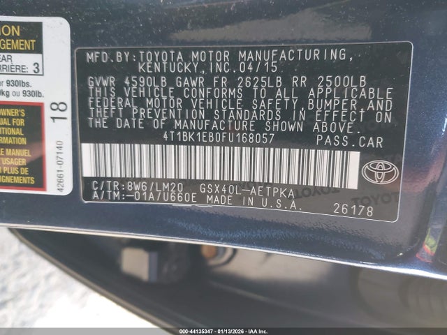 4T1BK1EB0FU168057 Toyota AVALON LIMITED