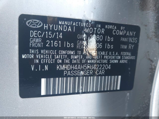 KMHDH4AH5FU422204 Hyundai Elantra Sport