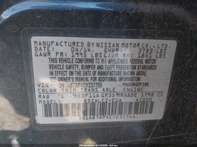 3N1AB7AP4EY237755 Nissan Sentra Fe+ S