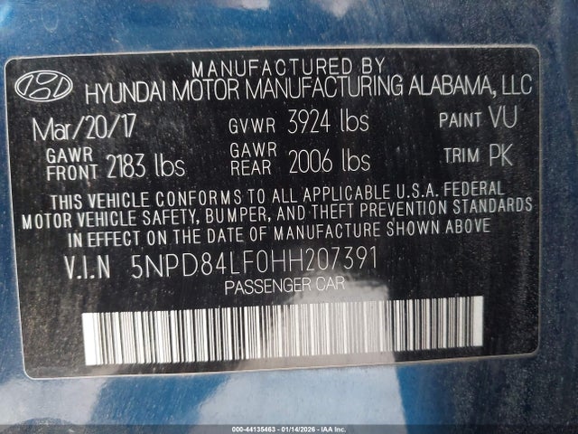 5NPD84LF0HH207391 Hyundai ELANTRA SE