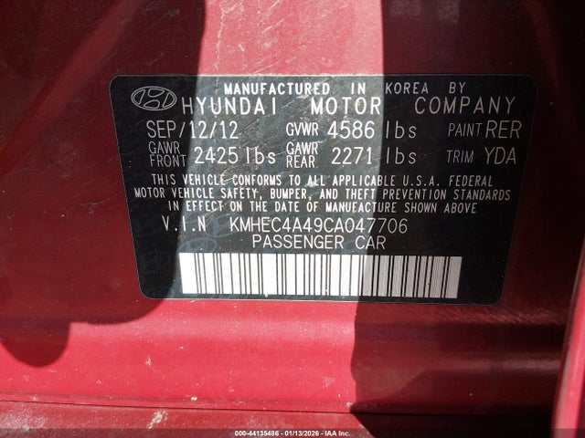 Aukcja sprzedaży 2012 Hyundai Sonata Hybrid, vin: KMHEC4A49CA047706, numer aukcji: 44135486