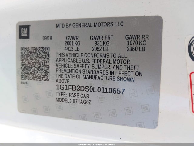 1G1FB3DS0L0110657 Chevrolet Camaro Rwd 1lt