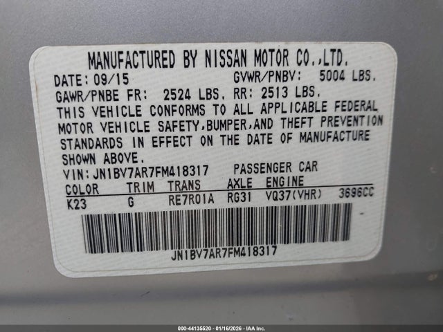 Продажа на аукционе авто 2015 Infiniti Q50 Premium/sport, vin: JN1BV7AR7FM418317, номер лота: 44135520