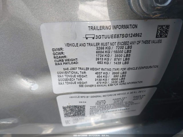 Aukcja sprzedaży 2025 Gmc Sierra 1500 4wd  Short Box At4, vin: 3GTUUEE87SG124962, numer aukcji: 44135566
